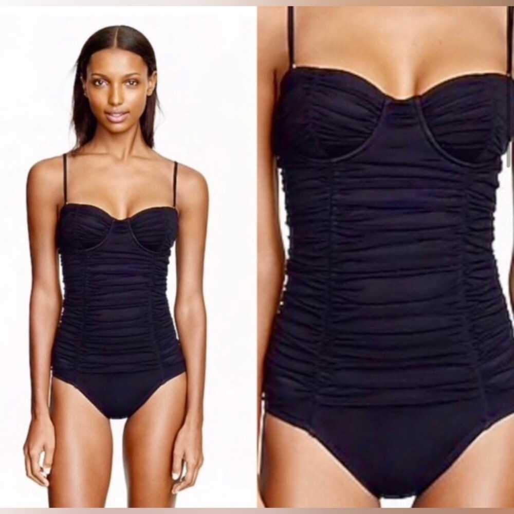 J. Crew Black Ruched Sweetheart One-Piece Swimsuit